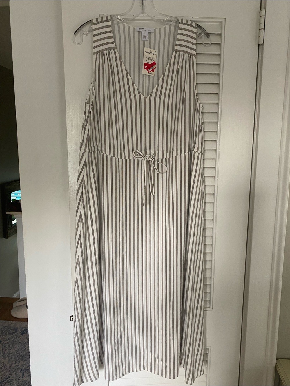 Nordstrom Sleeveless Striped Tie-Waist Midi Dress - Cream & Tan